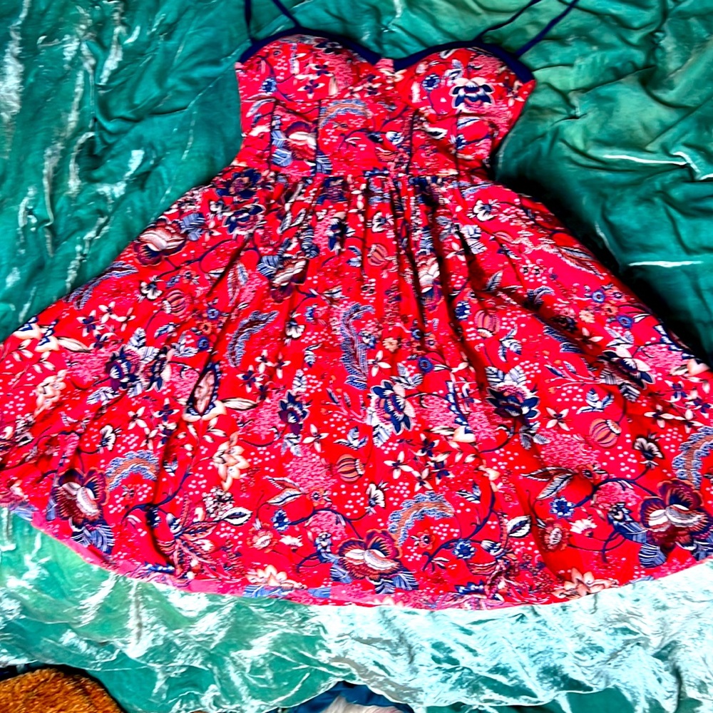 Red and blue spaghetti strap mini dress with padding
